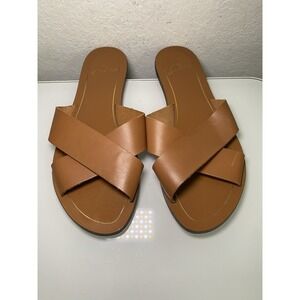 J. Crew Cyprus Leather Criss Cross Slip-On Flat Sandals Tan Brown Size 8 Summer